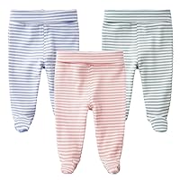 Teach Leanbh Infant Baby 3 Pack Footed Pants Cotton High Waist Casual Leggings