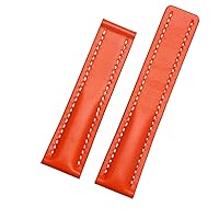 Genuine Leather Strap for Breitling Watch Band Cow Leather Bracelet with Deployment Buckle 22mm 24mm WatchBands (Color : 02 Orange no Clasp, Size : 24mm)