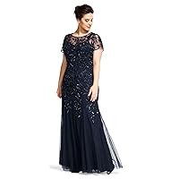 Adrianna Papell womens Plus-size Floral Beaded Gown With Godets Special Occasion Dress, Twilight, 16 US