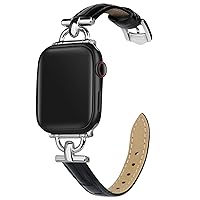 Leather Band Compatible with Apple Watch Band Women 41mm 40mm 38mm 45mm 44mm 42mm 49mm Ultra 2, Dressy Fancy Leather Strap D-Shape Metal Buckle for iWatch Bands Series 9 8 7 6 5 4 3 2 1 SE