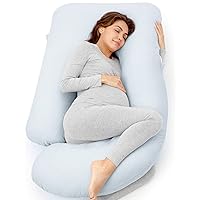 Momcozy Pregnancy Pillows for Sleeping, U Shaped Full Body Pillow 57 Inch for Pregnant Women with Back, Hip, Leg, Belly Support, Washable Jersey Cotton Cover Included, Light Blue
