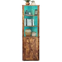 Corner Shelf Stand, Corner Cabinet with LED Lights, 5-Tier Storage Cabinet with Doors, Tall Corner Bookshelf Corner Stand for Living Room, Kitchen, Bar, Small Space, Rustic Brown