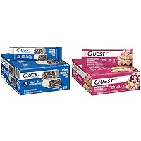 Quest Cookies & Cream and White Chocolate Raspberry Protein Bars Bundle, 18-20g Protein, 1g Sugar, Gluten Free, Keto Friendly, 12 Count