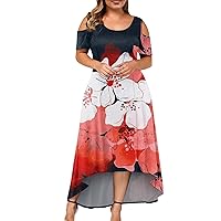 Holiday Pretty Short Sleeve Dresses for Womens Work Plus Size Deep V Neck Light Evening Dresses Woman Polyester Red 5XL