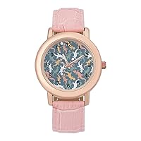 Colorful Geckos Women's PU Leather Strap Watch Fashion Wristwatches Dress Watch for Home Work