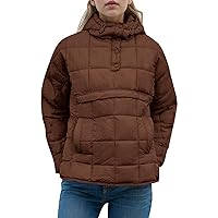 Flygo Womens Oversized Puffer Jacket Packable Pullover Quilted Jackets Hoodies Warm Padded Down Coat(Brown-S)