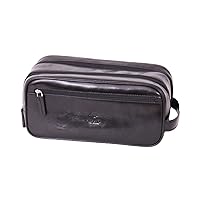 Mens Leather Wash Bag Travel Toiletries Kit AZ10 Black, Black, Small, Toiletry Bag