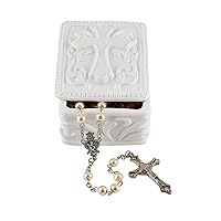 Autom White Porcelain Cross Rosary Jewelry Box (Rectangle)