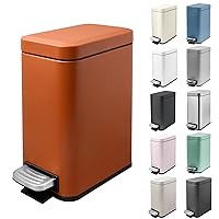 1.3 Gallon Slim Small Trash Can with Lid Soft Close, Stainless Steel Garbage Can for Bathroom Bedroom Office, Rectangular Step Trash Bin with Removable Inner Waste Basket (158C)