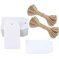 G2PLUS 100PCS Blank Gift Tags with String,2.76''×1.57'' White Paper Tags Hanging Labels, Product Tags, Rectangle Present Tags for Craft Projects, Xmas Gift, DIY Project