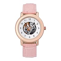 Yin and Yang Tiger Head Women's Watches Classic Quartz Watch with Leather Strap Easy to Read Wrist Watch
