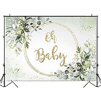 Green Leave Background for Baby Shower Party Decoration Greenery Gold Glitter Oh Baby Sign for Newborn Kids Photo Backdrops 7x5 ft