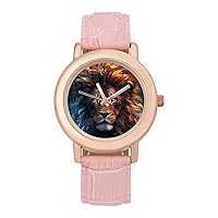 Lion Art Women's Watches Classic Quartz Watch with Leather Strap Easy to Read Wrist Watch