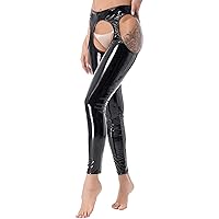 ACSUSS Women's Wet Look PVC Leather Open Crotch Backless Stretch Legging Pants