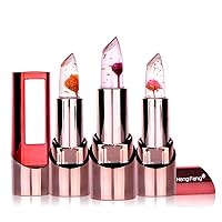 LAMUSELAND 3Pcs Flower Crystal Jelly Magic Temperature-Change Color Lipstick Moisturizing Lipstick Long Lasting Nutritious Lip Balm