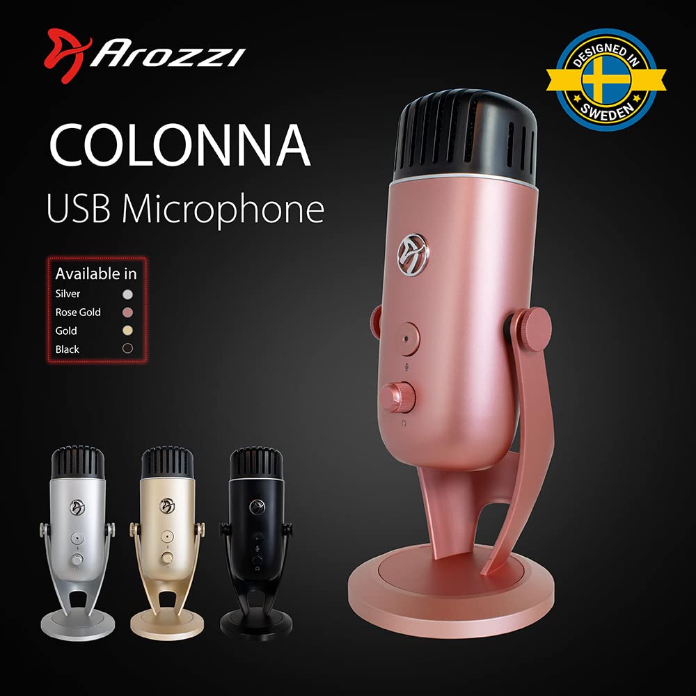 Arozzi Colonna Professional USB Condenser Microphone for PC, Mac, Gaming, Recording, Streaming, Podcasting on PC, Desktop Mic with Multi Pick-up Patterns - Rose Gold
