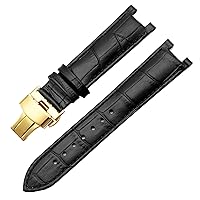 Genuine Leather Watchband for GC 22 * 13mm 20 * 11mm Notched Strap Withstainless Steel Butterfly Buckle Men and Women Watch Belt (Color : Black Gold, Size : 22-13mm)