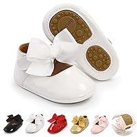 Baby Girls Mary Jane Flats with Bowknot Flowers Princess Wedding Dress Ballet Shoes Non-Slip Toddler First Walkers Newborn Crib Shoes