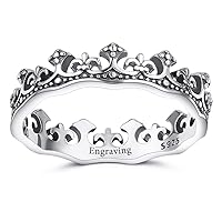 Personalized 925 Sterling Silver Rings Engraving Name/Date for Women Girls Lovers Sister Royal Knight King Queen Princess Crown Ring Custom Memorial Wedding Band Rings Jewelry