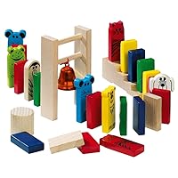 HABA Wooden Domino Race - 263 Piece Set with Bridge, Bell & Staircase (Made in Germany)