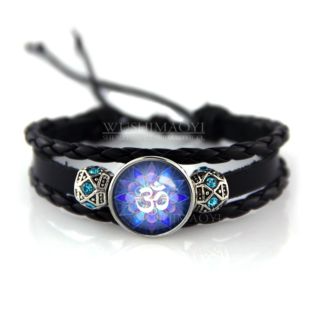 WUSHIMAOYI Om Bracelet Yoga Jewelry Lotus Flower Bracelet Om Symbol bracelet Customize Your Own Style