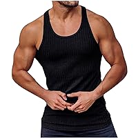 Men's Ribbed Gym Tank Tops Racerback Muscle Fit Workout Tanks Solid Quick Dry Sleeveless Athletic Tee Shirts Vest