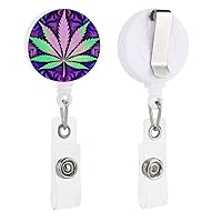 Weed Cute Retractable Badge Reel Clips Holder for Hanging ID Card Name with Key Chain for Men Women