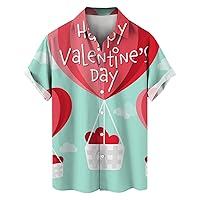 Mens Short Sleeve Tee Shirts Trendy Valentine’s Day Print Button Down Shirts Summer Beach Top Blouse for Men