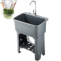 Laundry Sink with Faucet and Plastic Sink Large Capacity Kitchen Sink Commercial Utility Slop Sinks for Washing Room Basement Garage Or Shop Laundry Tub (Color : Gray)