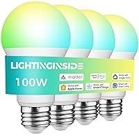 Matter Smart Light Bulbs 100W Equivalent 1350LM, Compatible with Alexa/Siri/Apple Home/Google Home/SmartThings, 11W A19 E26 WiFi Color Changing Bulb,2.4GHz WiFi Only, ETL Listed, 4PCS