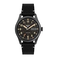 Seiko SRPG41K1 Men's Analogue Automatic Watch with Leather Strap, black, Fashionable