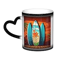 Color Changing Mug Surfboard on Wooden Coffee Mug Ceramic Coffee Cups Creative Mug Coffee Magic Mugs Magic Tea Cup Mug