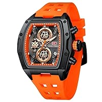 Mini Focus Men's Fashion Large Dial Waterproof Sport Analog Quartz Silicone Strap Watches for Men Sunset Chevron Modern, Sunset Chevron Orange/Evening Red, Modern