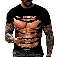 Men's Fashion 3D Muscle Printed Short Sleeve T-Shirt Novelty Graphic Tee Summer Round Neck Loose Fit Tunic Blouse