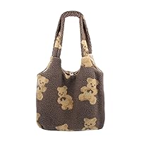 LUI SUI Women Tote Bag Aesthetic Girls Fluffy Teddy Bear Purse Plush Shoulder Hobo Handbags
