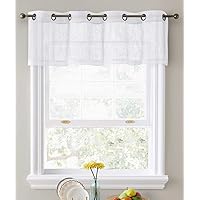 HLC.ME Abbey Faux Linen Textured Semi Sheer Privacy Light Filtering Transparent Thick Half Short Grommet Curtain Valance Topper for Small Windows, Kitchen & Bathroom (54 W x 18 L, White)