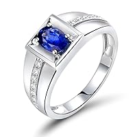 14K White Gold Natural Men's Emerald Ring Sapphire Tanzanite Engagement Wedding Band with Diamonds for Man Father's Day Promotion