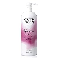 Keratin Perfect Keratin Daily Smoothing Shampoo - Clarifying, Anti-Frizz Hair Cleanser with Deep Hydrating Keratin - Strengthen and Restore Dry, Damaged Strands - UV Protectant Formula - 32 oz
