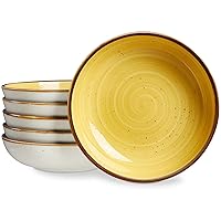 ONEMORE Porcelain Pasta Bowl 30 Oz, Large Ceramic Salad Serving Bowl/Oven, Set of 6 Kitchen Dinnerware, Microwave and Dishwasher Safe, Easy to Clean, Yellow