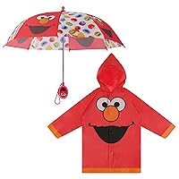 Sesame Street Boys Kids Umbrella and Slicker, Elmo Toddler Boy Rain Wear Set, For Ages 2-5