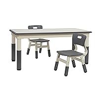 ECR4Kids Dry-Erase Rectangular Activity Table with 2 Chairs, Adjustable, Kids Furniture, Grey