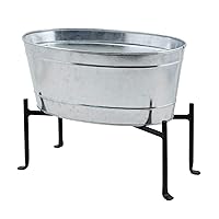 Achla Designs Mini Oval Galvanized Tub with Folding Stand, Galvanized Steel and Black, (C-51M-S1)