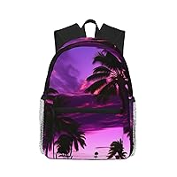 Palm Tree Purple Sunset Print Backpack For Women Men, Laptop Bookbag,Lightweight Casual Travel Daypack