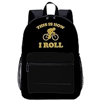 Cyclist How I Roll Laptop Backpack for Men Women 17 Inch Travel Daypack Lightweight Shoulder Bag