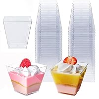 Dessert Cups - 5oz 50 Cups - Great for Parfaits, Pudding, Yogurt, & Mini Treats - Small Clear Plastic Cups - Yogurt Parfait Cups
