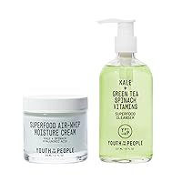 Youth To The People Daily Cleanse, Hydrate, Plump Skin Duo - Full Size Skincare Bundle Set - Superfood Kale + Green Tea Facial Cleanser (8oz) - Superfood Air Whip Hydrating Moisturizer (2oz)