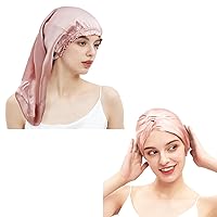 100% Mulberry Silk Hair Bonnet for Long Hair & 100% Mulberry Double Layered Silk Hair Bonnet with Kont Design