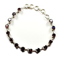 Real Birthstone Red Garnet Bracelets Silver Round Cut Stone Handcrafted Length 6.5 To 8 Inches