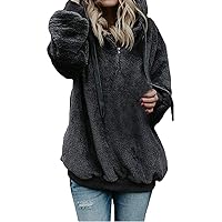 Hooded Fleece Pullover,Solid Double Side Flannel Pocket Tops Crew O Neck Fuzzy Warm Winter Blouse Sweatshirt