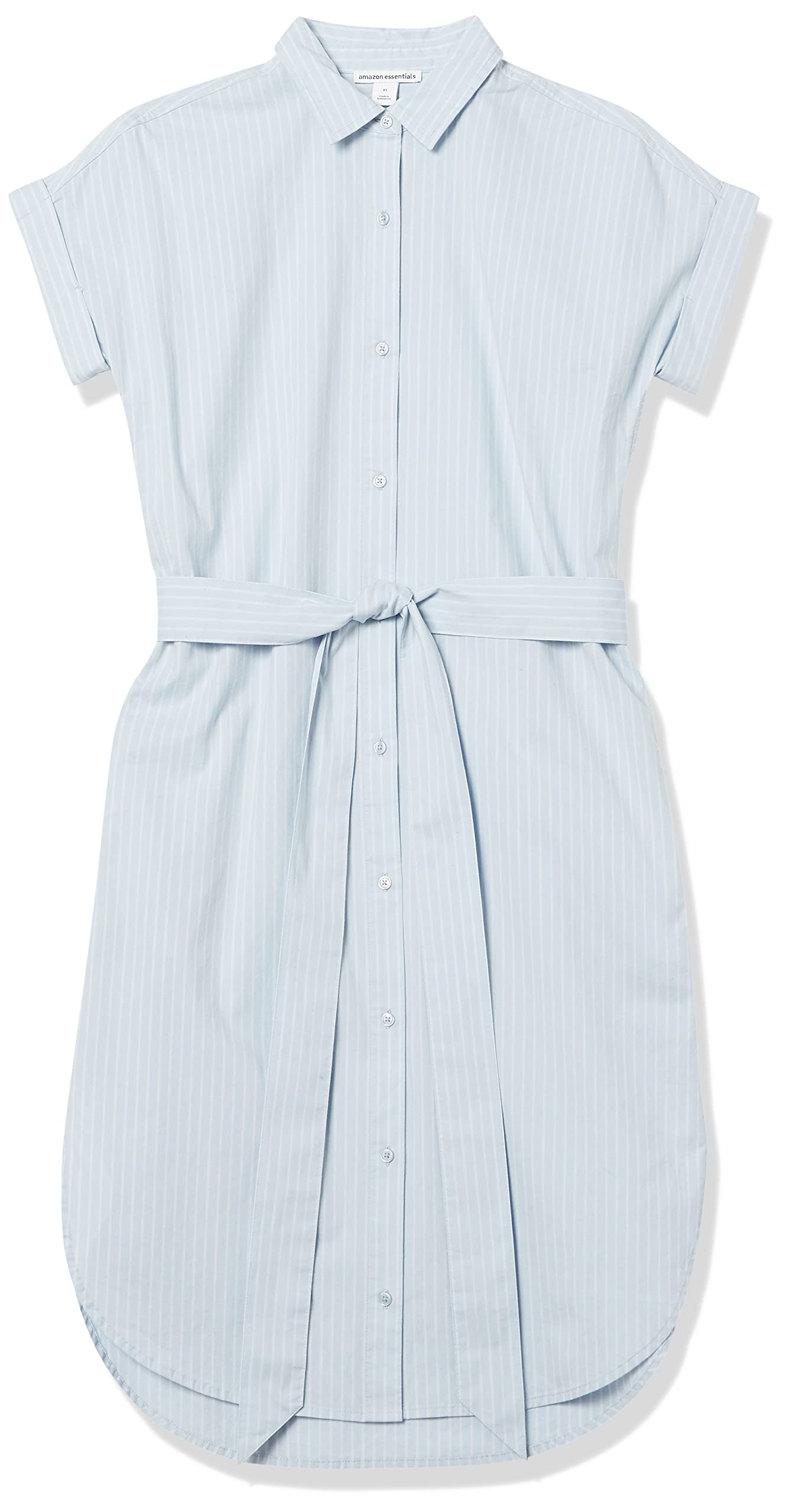 Amazon Essentials Women's Short Sleeve Button Front Belted Shirt Dress